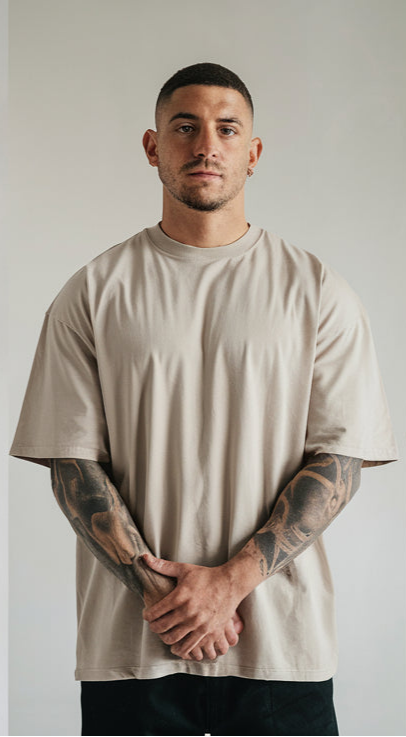 Beige Color Drop-Shoulder T-Shirt