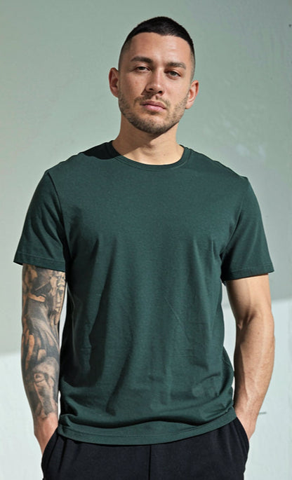 Dark Green Color Crew-Neck T-Shirt