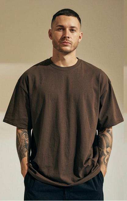 Dark Brown Color Drop-Shoulder T-Shirt