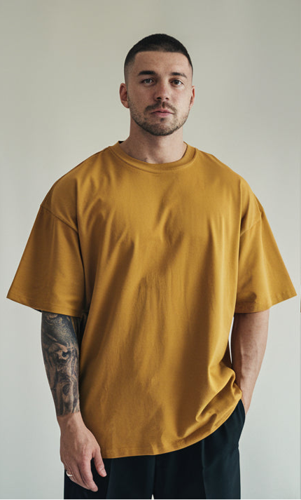 Mustard Color Drop-Shoulder T-Shirt