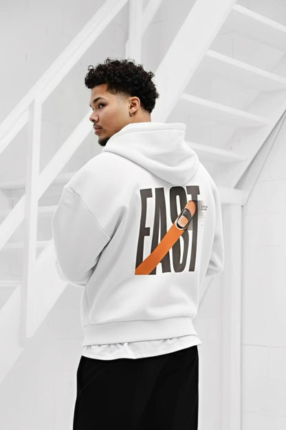 Fast Printed White Hoodie