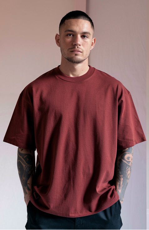 Dark Red Color Drop-Shoulder T-Shirt