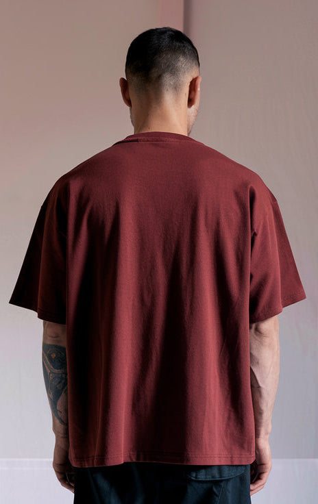 Dark Red Color Drop-Shoulder T-Shirt